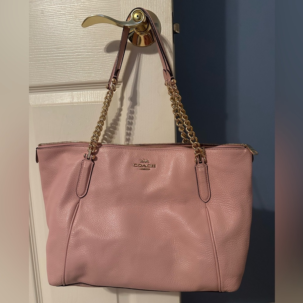 Coach Pink Leather Tote with Gold Chain Accents